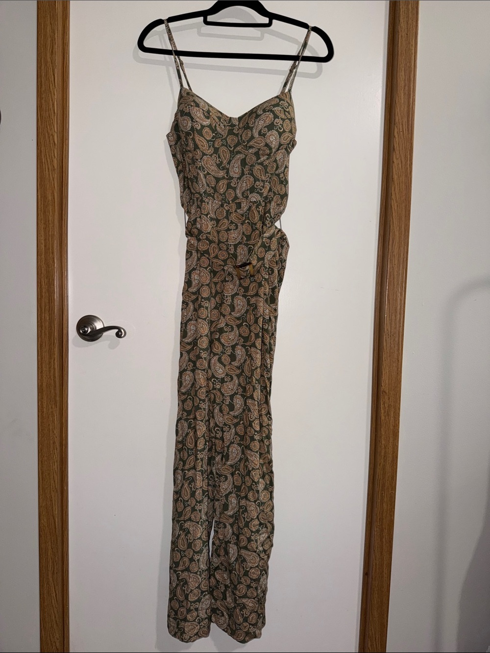 As U Wish Olive & Tan Paisley Jumpsuit